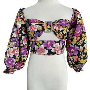 Lovers + Friends Size Small  Top Blouse Cropped Floral Embellished